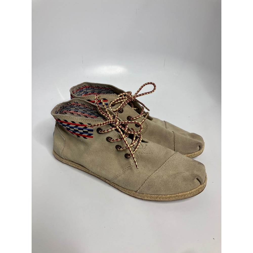 TOMS Paseo High Top Shoes Womens 9.5 Tan Good Suede Embroidered Chukka 311111